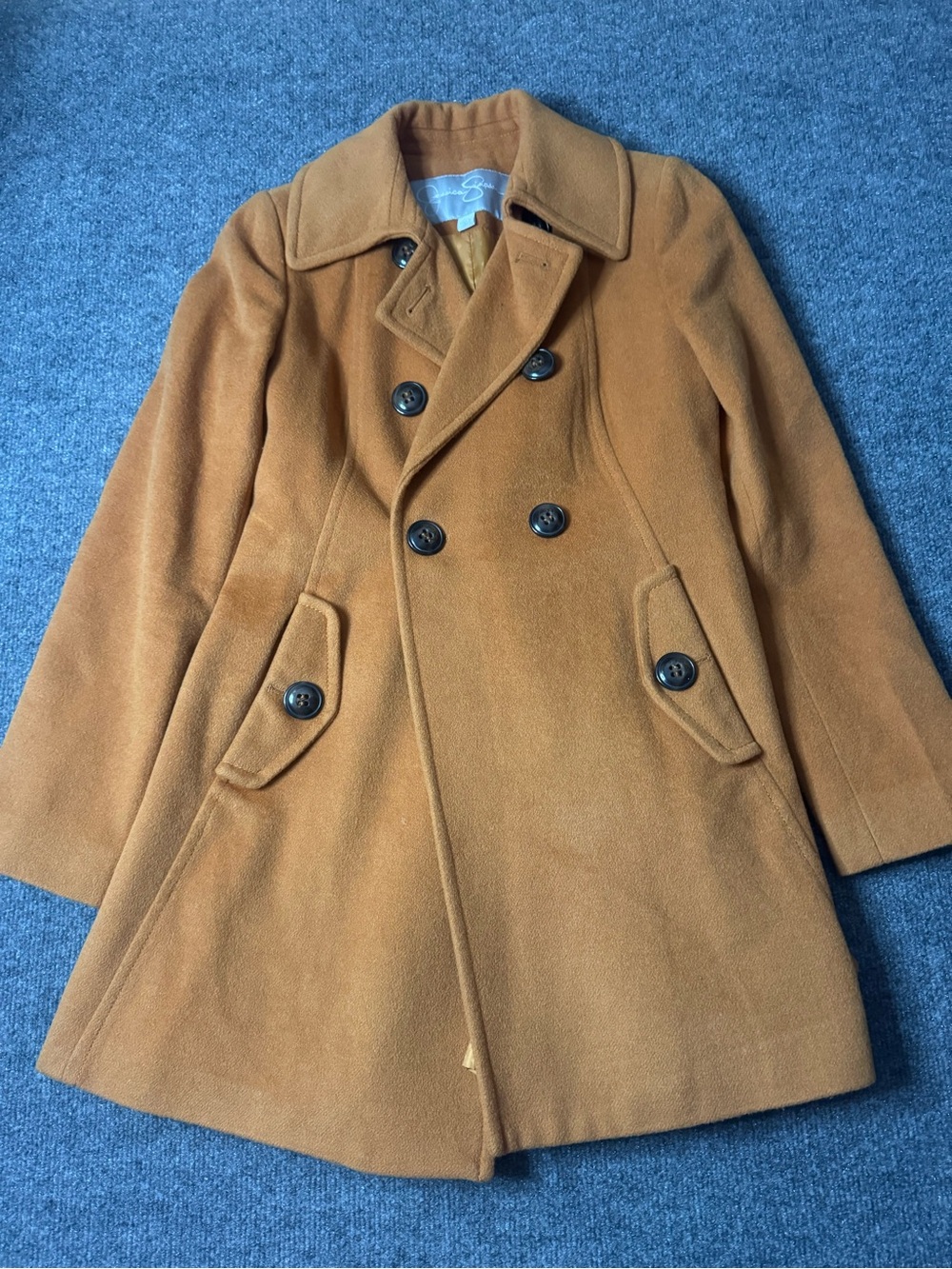 Jessica Simpson Men's Double-Breasted Peacoat in Camel Brown